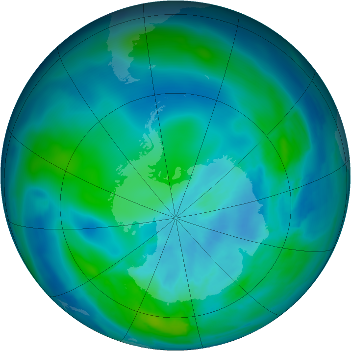 Antarctic ozone map for 15 March 2013
